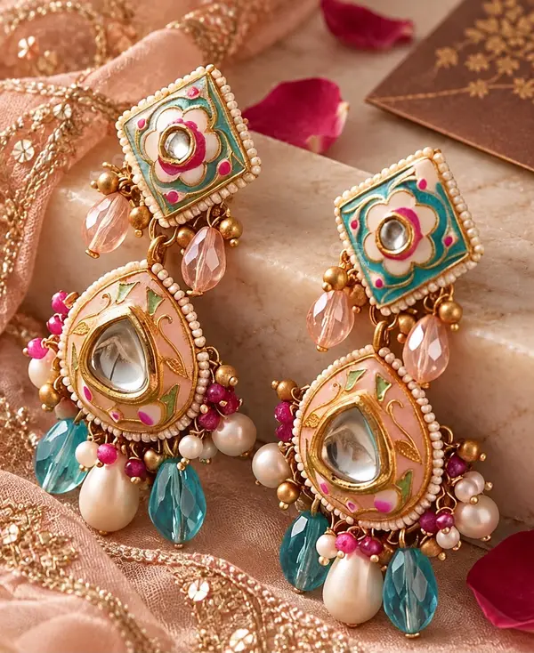 Magenta Meenakari Earrings