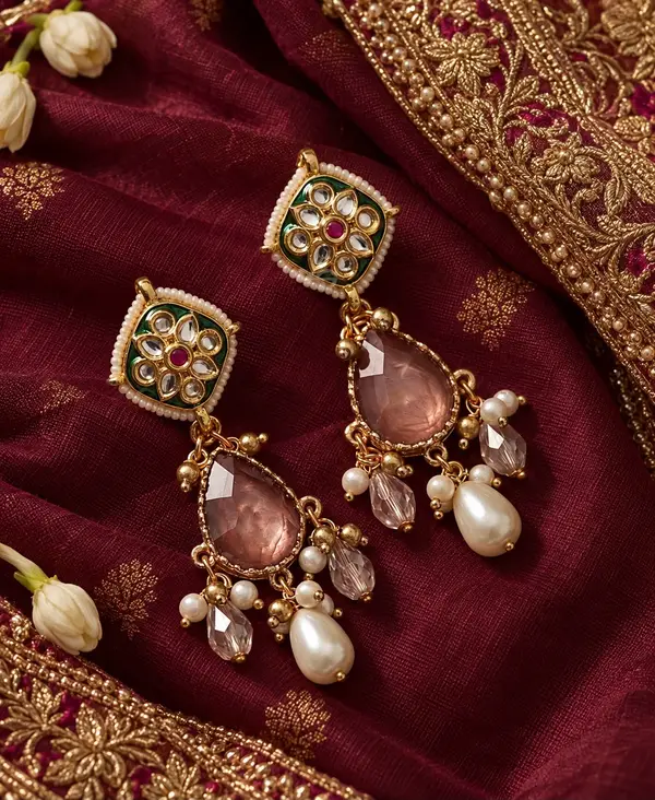 Mauve Green Enamel Earrings