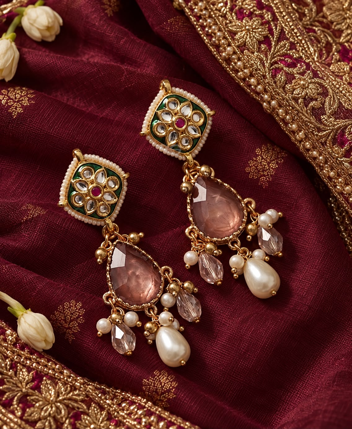 Mauve Green Enamel Earrings