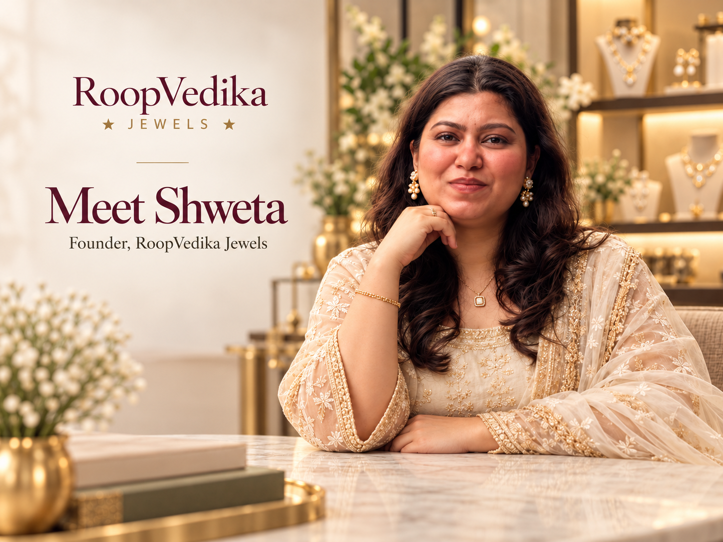 Shweta Sangal, founder of RoopVedika Jewels, seated in the studio