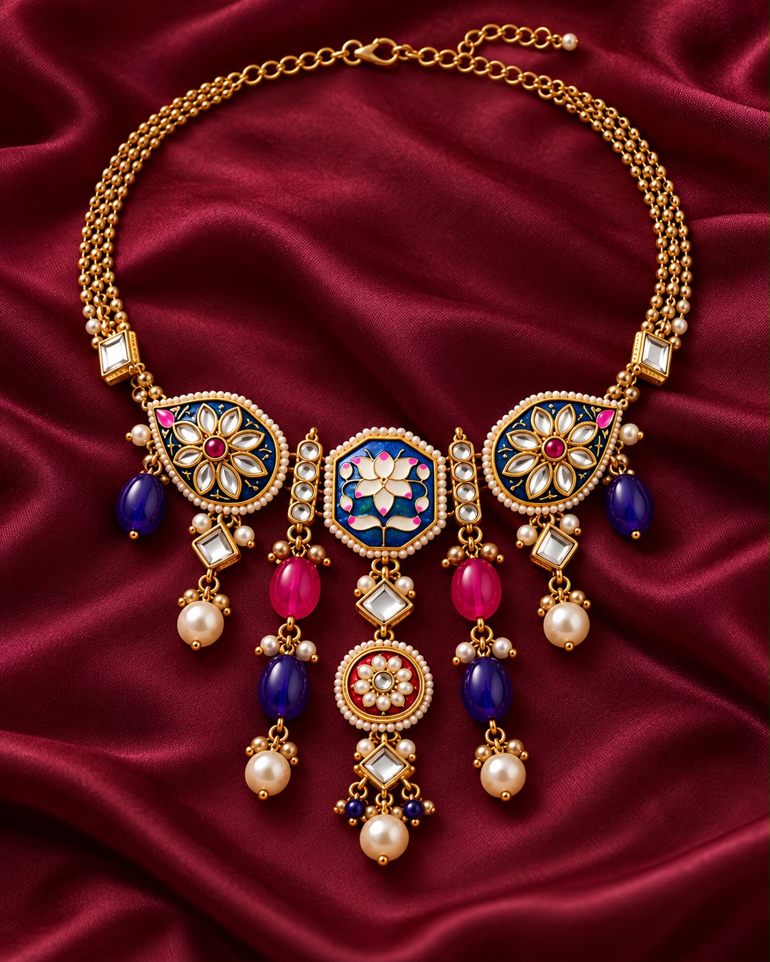 Blue Lotus Enamel Necklace