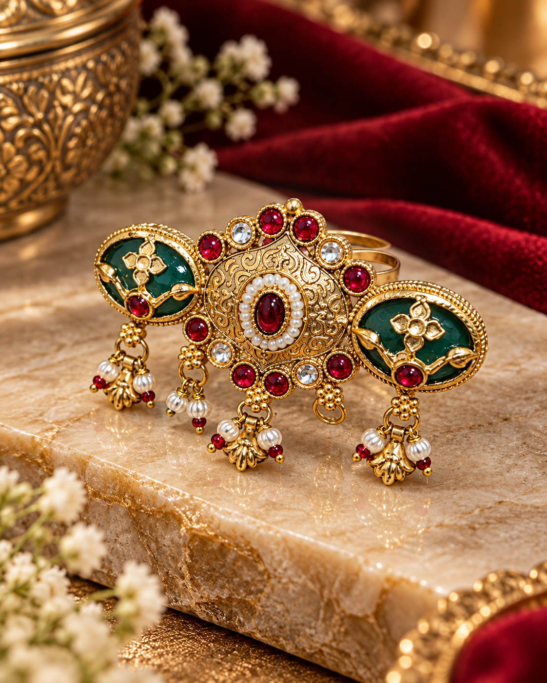 Emerald Jhumka Ring