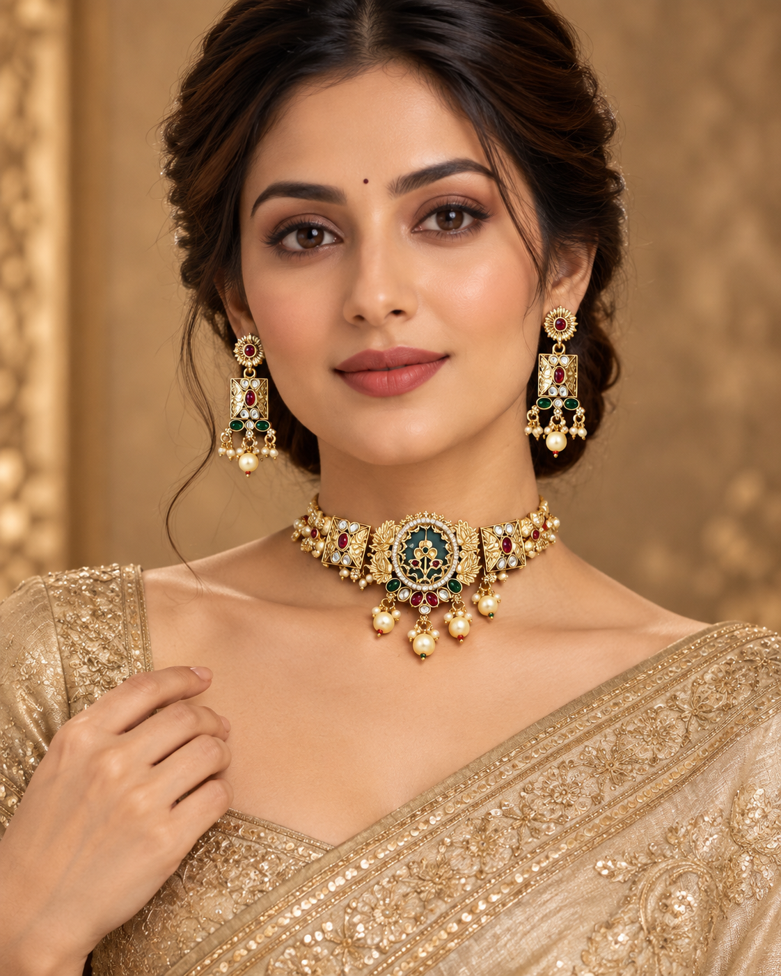 Gold Peacock Choker Set