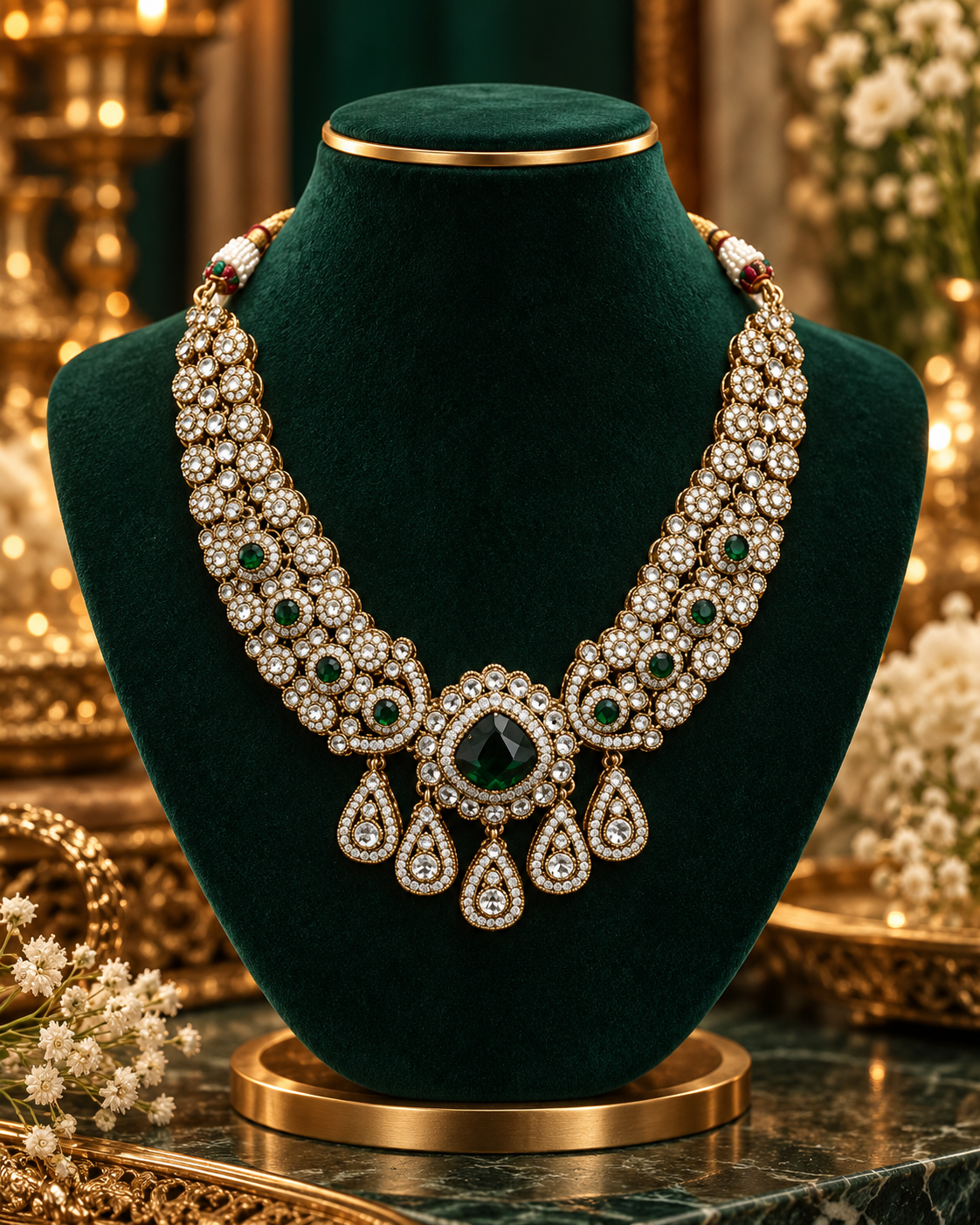 Green Cluster Necklace Set