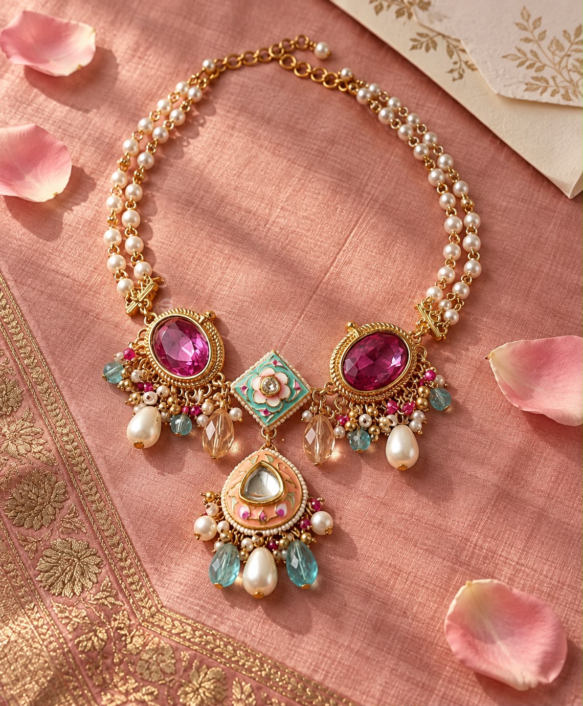 Magenta Meenakari Necklace Set