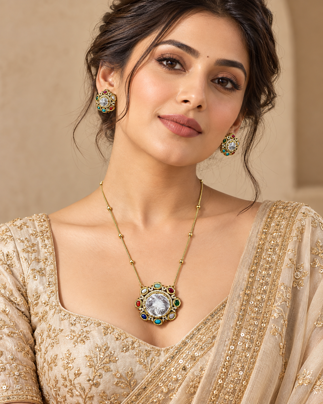 Mirror Pendant Necklace Set