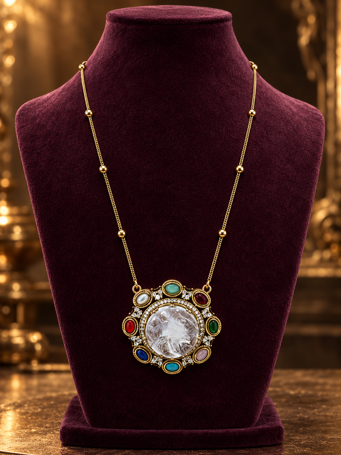 Mirror Pendant Necklace Set