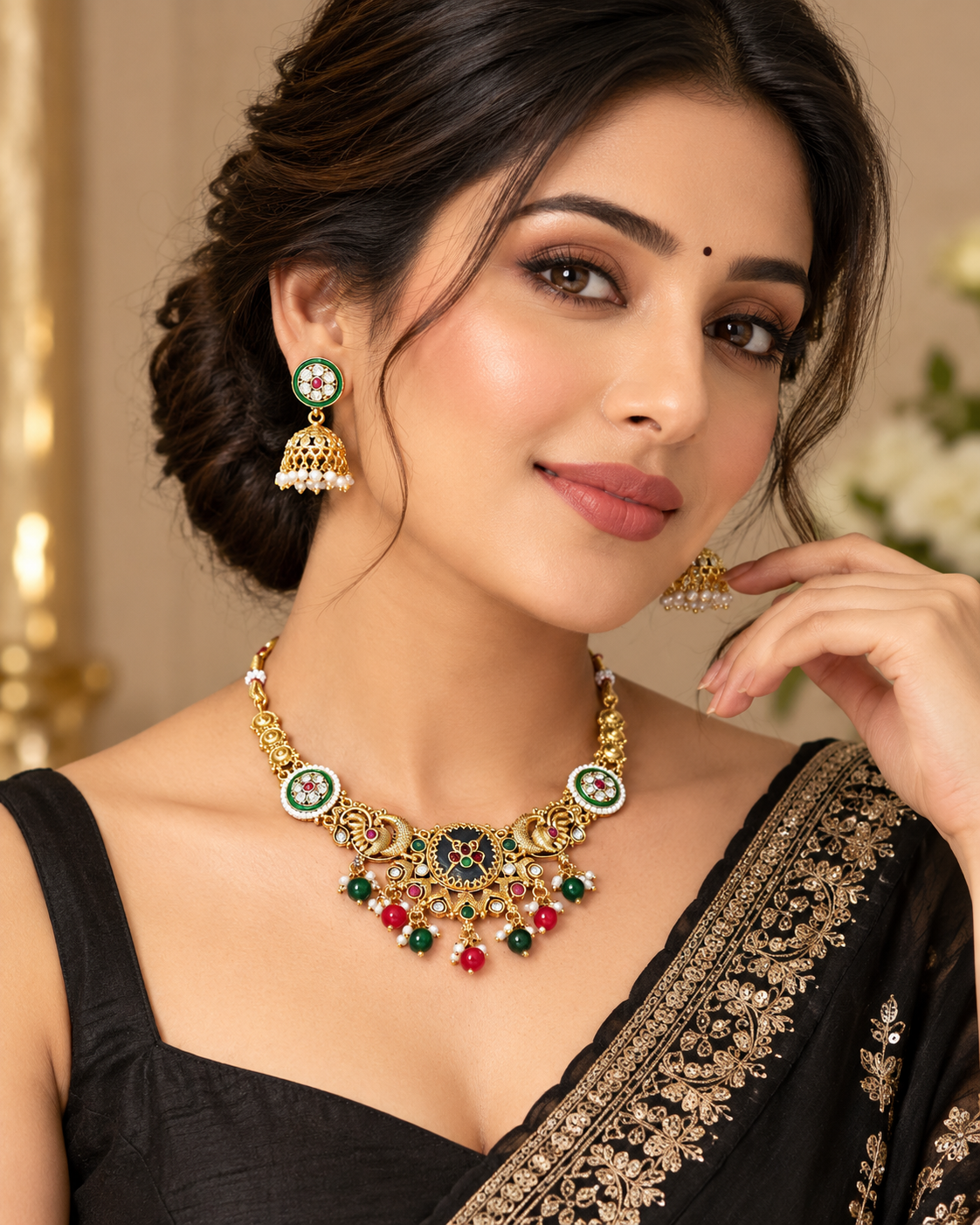 Peacock Jhumka Necklace Set