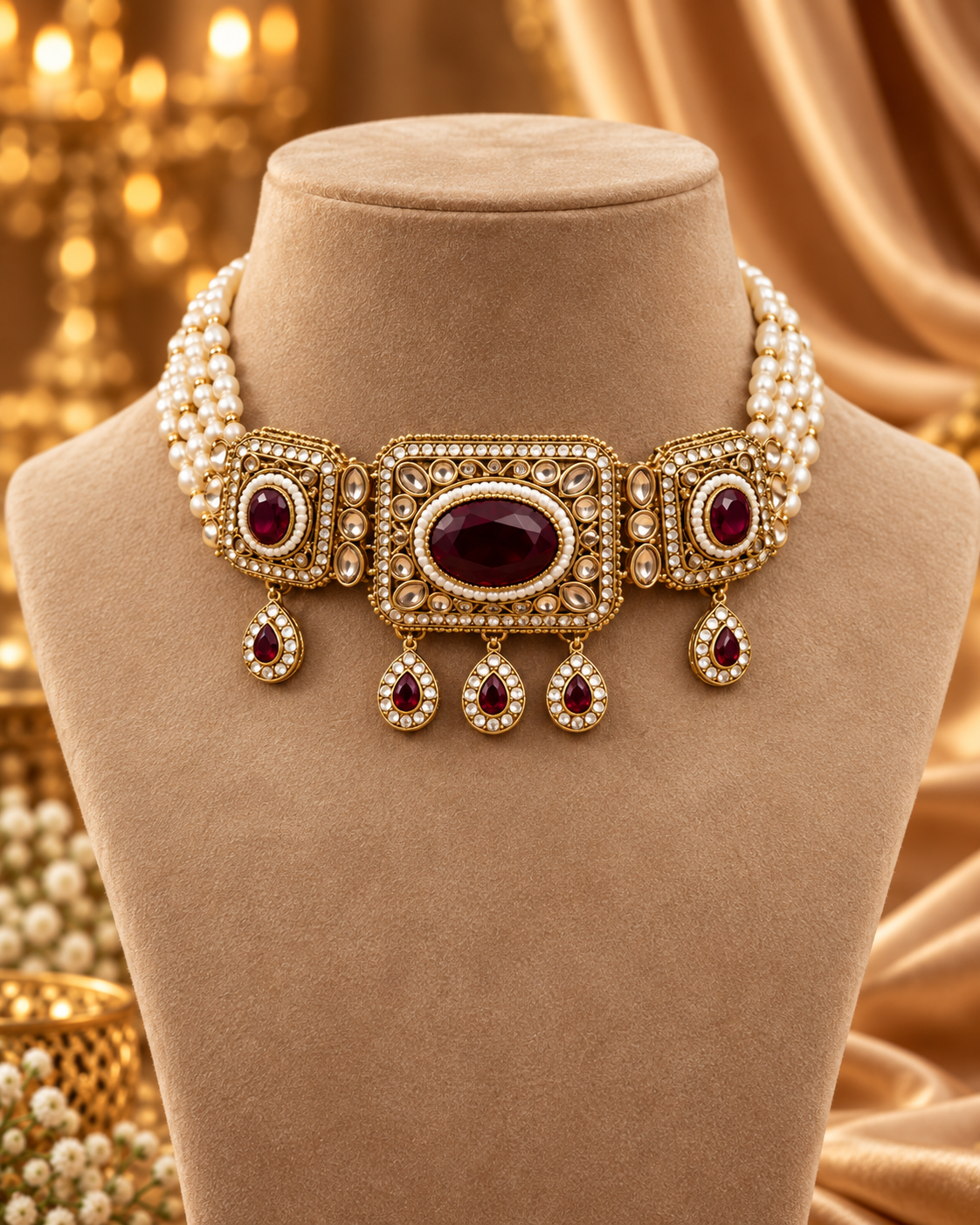 Ruby Pearl Choker Set