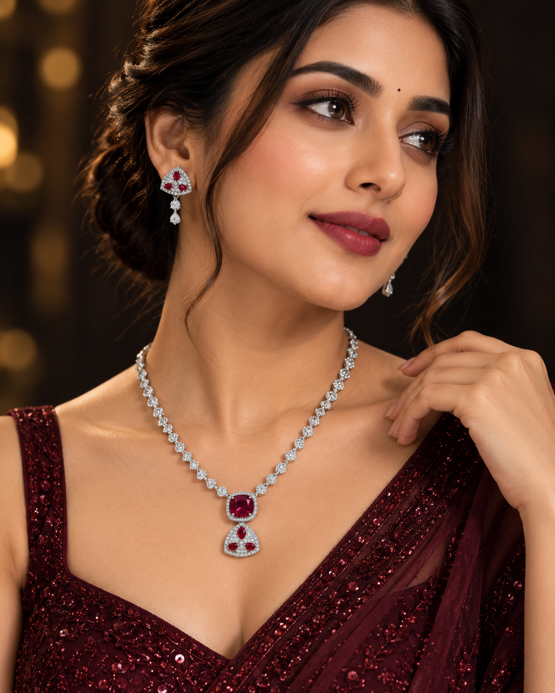Ruby Pendant Necklace Set